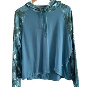 XL Hoodie Krimson Klover pullover activewear Hawaiian floral print. Blue.